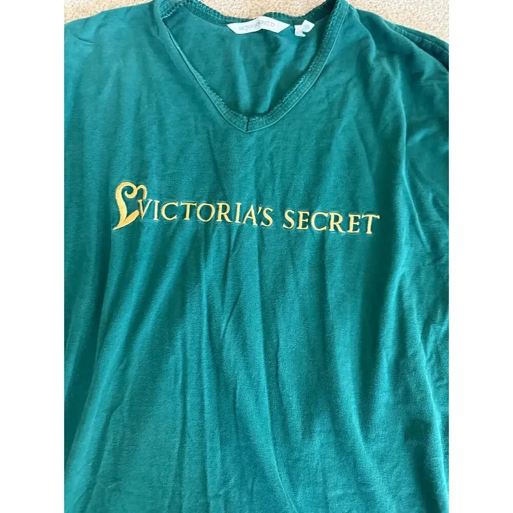 Vintage Victoria’s Secret Green Cotton Nightshirt Gold Logo Size S
